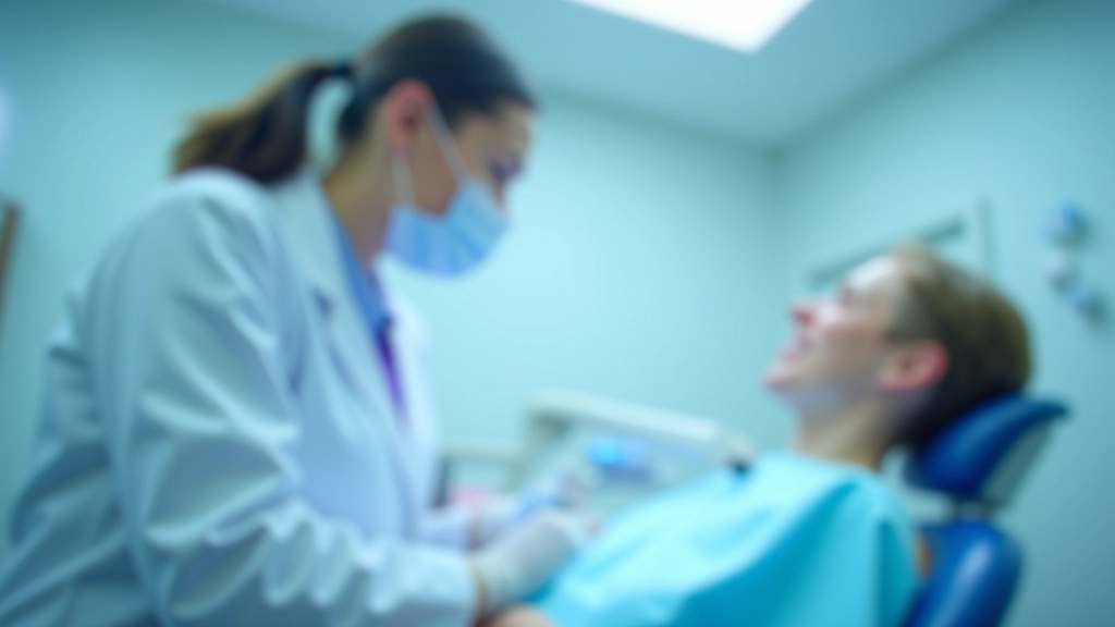 Zahnarzt bei der Untersuchung eines Patienten in einer modernen Zahnklinik mit blauem Licht