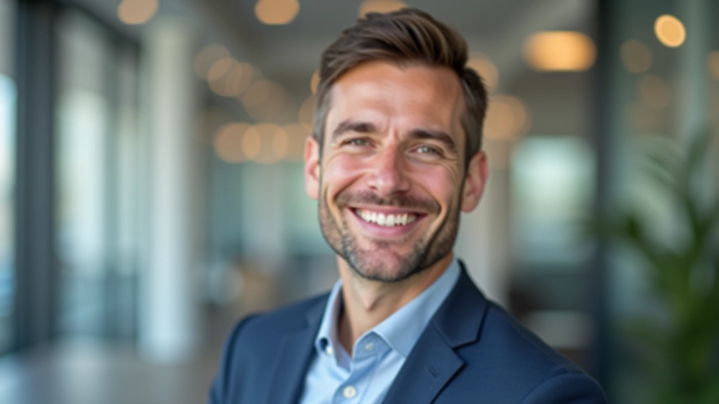 Professioneller Versicherungsberater in Büro mit Unterlagen und freundlichem Blick, helle Umgebung mit Vertrauensatmosphäre