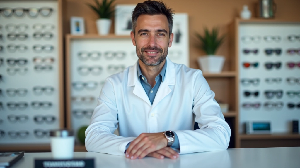 Optiker mit Brille und Kontaktlinsen