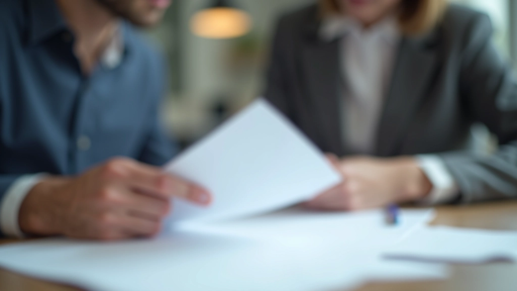 Zwei Menschen besprechen Versicherungsoptionen und schauen auf Dokumente